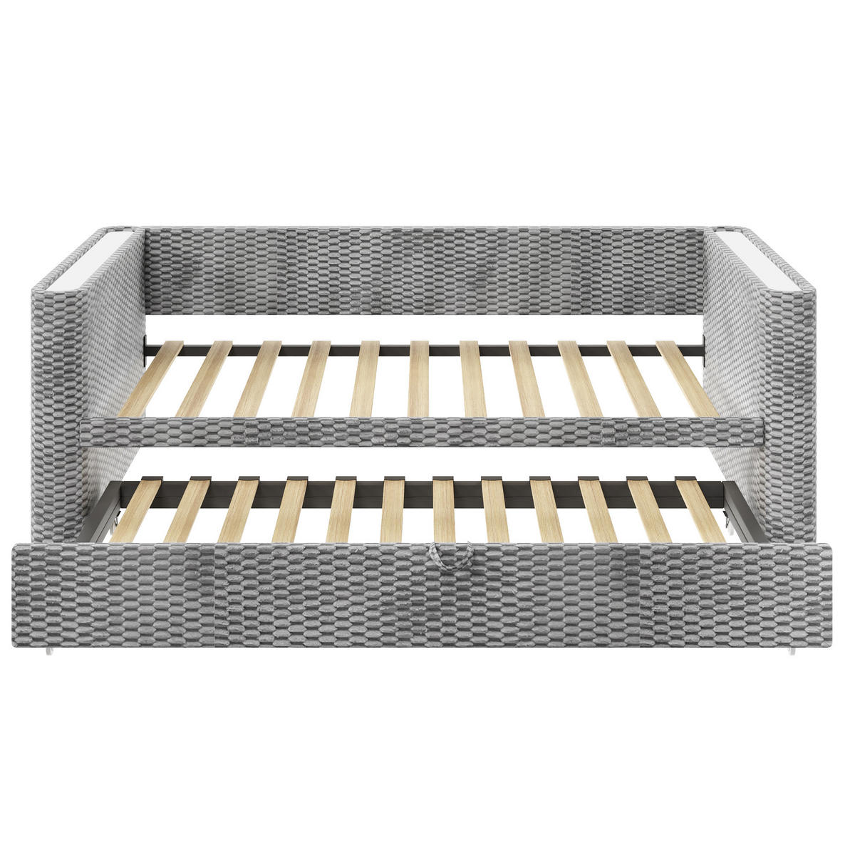 AUSZIEHBETT 90/200 cm Grau aus Samt mit LED-Beleuchtung klappbar zum Doppelbett 180/200 cm - Grau, Textil (90/200cm) - OKWISH