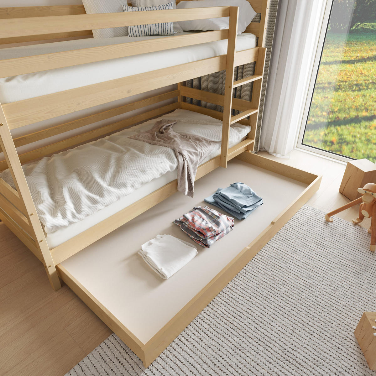 ETAGENBETT SIMBA mit Bettkasten 80x190 cm Kieferfarben - Kieferfarben, Holz (80/190cm) - MASSENO