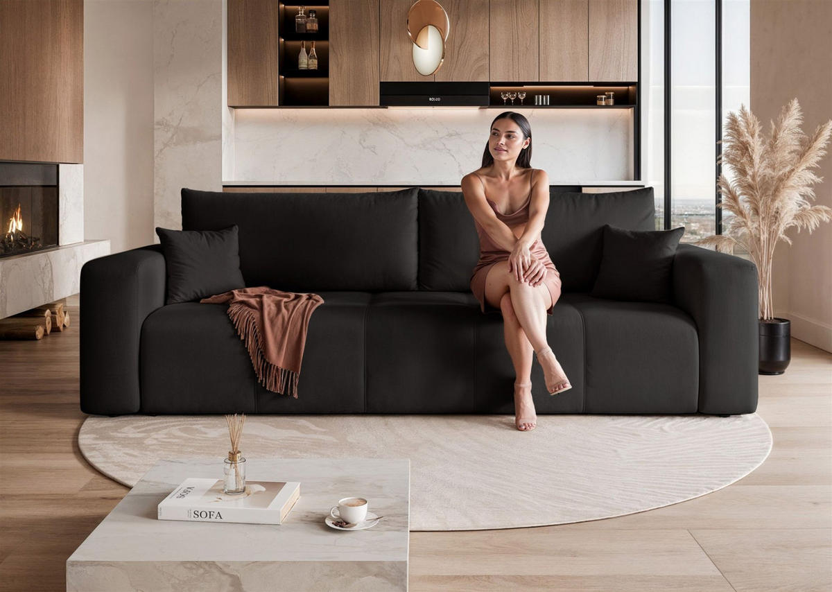 SCHLAFSOFA Leros - Schwarz, Holzwerkstoff/Textil (244/79/93cm) - Fun Möbel