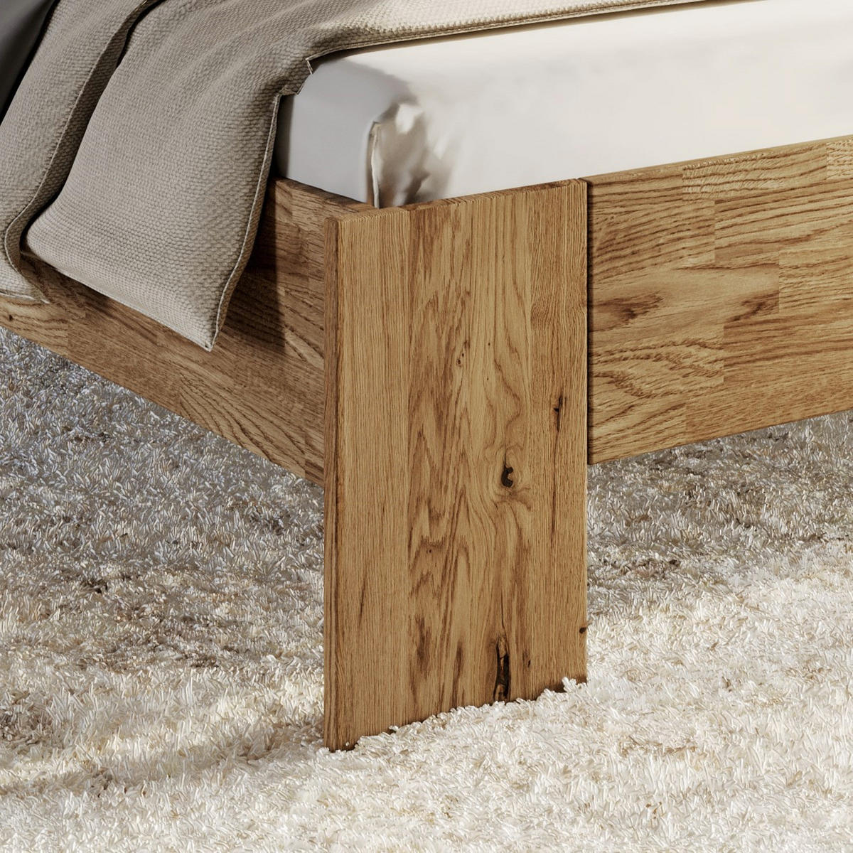 MASSIVHOLZBETT - Wildeiche massiv - Eichefarben, Holz (200/200cm) - home24