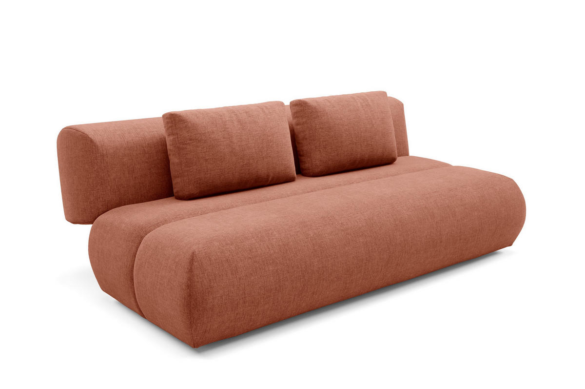 BETTSOFA ATOMO Orange Chenille-Stoff mit Schlaffunktion - Orange, Holz (217/82/134cm) - MASSENO