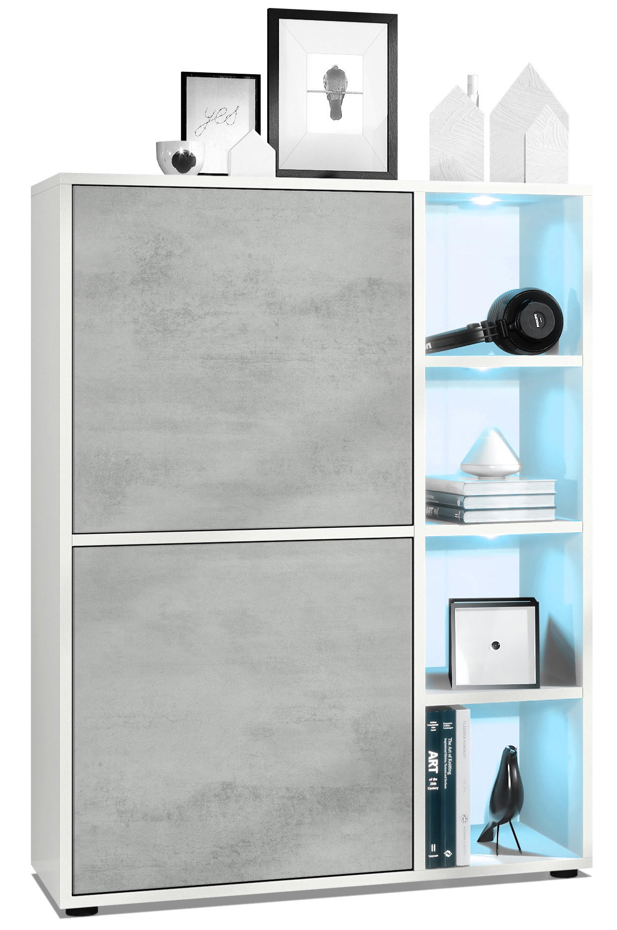 HIGHBOARD Cuba Türen in Beton Oxid Optik - Hellgrau, Holzwerkstoff (79/105.5/35.5cm) - Vladon