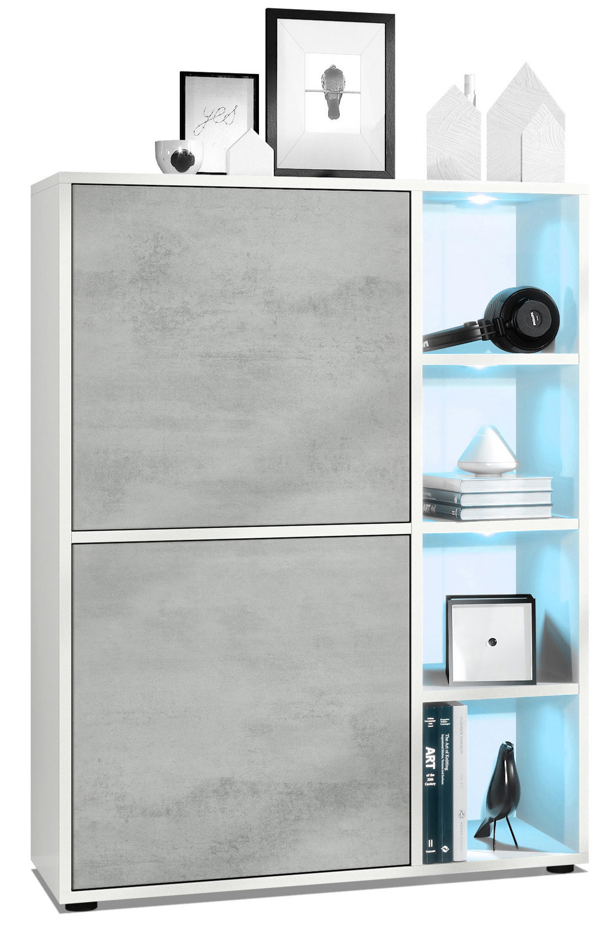 HIGHBOARD Cuba Türen in Beton Oxid Optik - Hellgrau, Holzwerkstoff (79/105.5/35.5cm) - Vladon