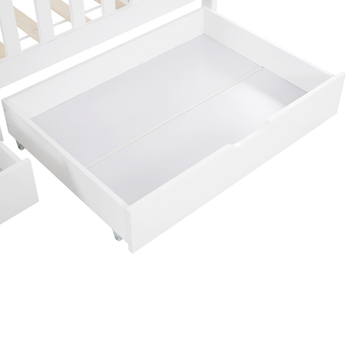 HAUSBETT 90/200 cm in Weiß – mit Satteldach, Zaun und 2 Schubladen - Weiß, Holz (90/200cm) - BEAOK