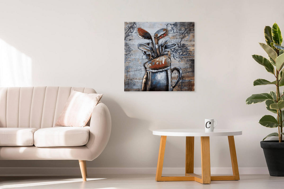 HOLZBILD Silber 60/60 cm - Silberfarben/Braun, Holz/Metall (3/60cm) - KUNSTLOFT