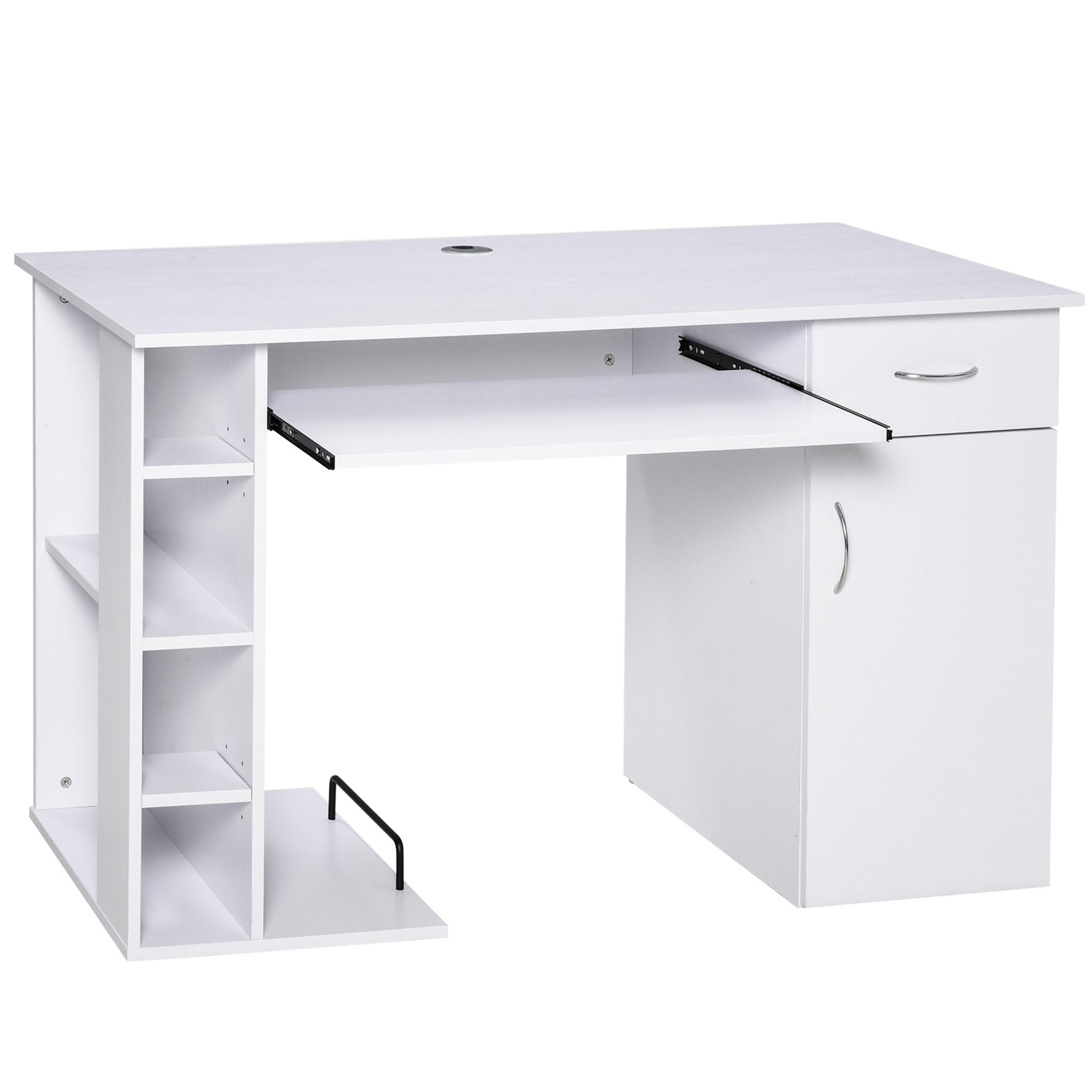SCHREIBTISCH Weiß mit Tastaturauszug Schublade Schrank und Ablagen 120/60/74 cm - Weiß, Holzwerkstoff (60/120/74cm) - PANGIVO