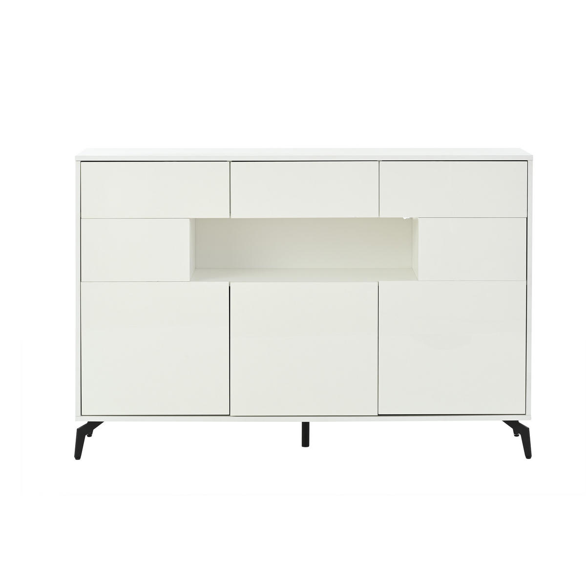 SIDEBOARD 140 cm Hochglanz-Kommode mit 3 Schubladen, 5 Schränken & LED-Lichtleiste Weiß - Weiß Hochglanz, Holzwerkstoff (140/94/30cm) - Urban Meuble