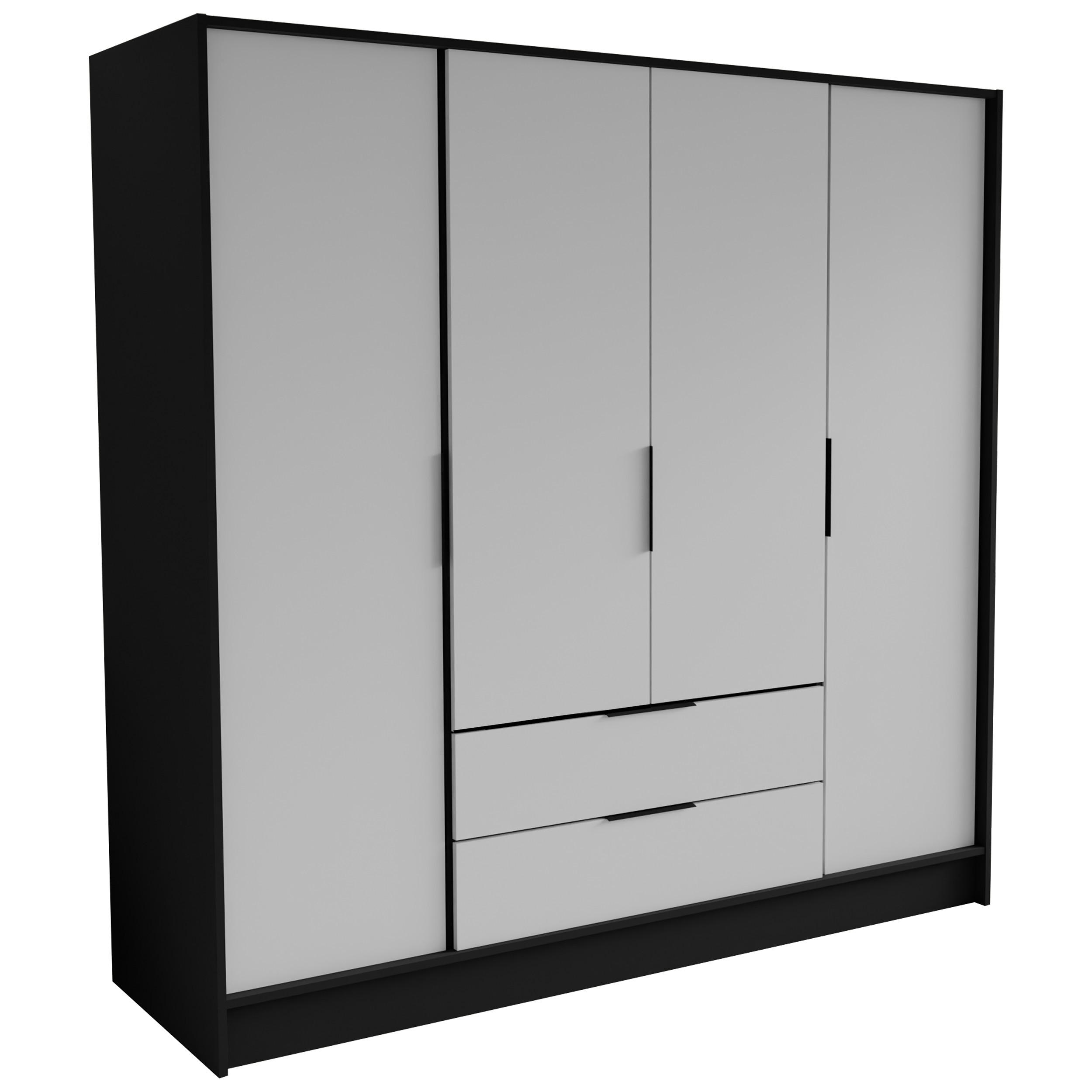 DREHTÜRENSCHRANK CAVA 200/200/51 cm Modern Kleiderschrank 4-türig Schwarz - Schwarz/Weiß, Holzwerkstoff (200/200/51cm) - MASSENO