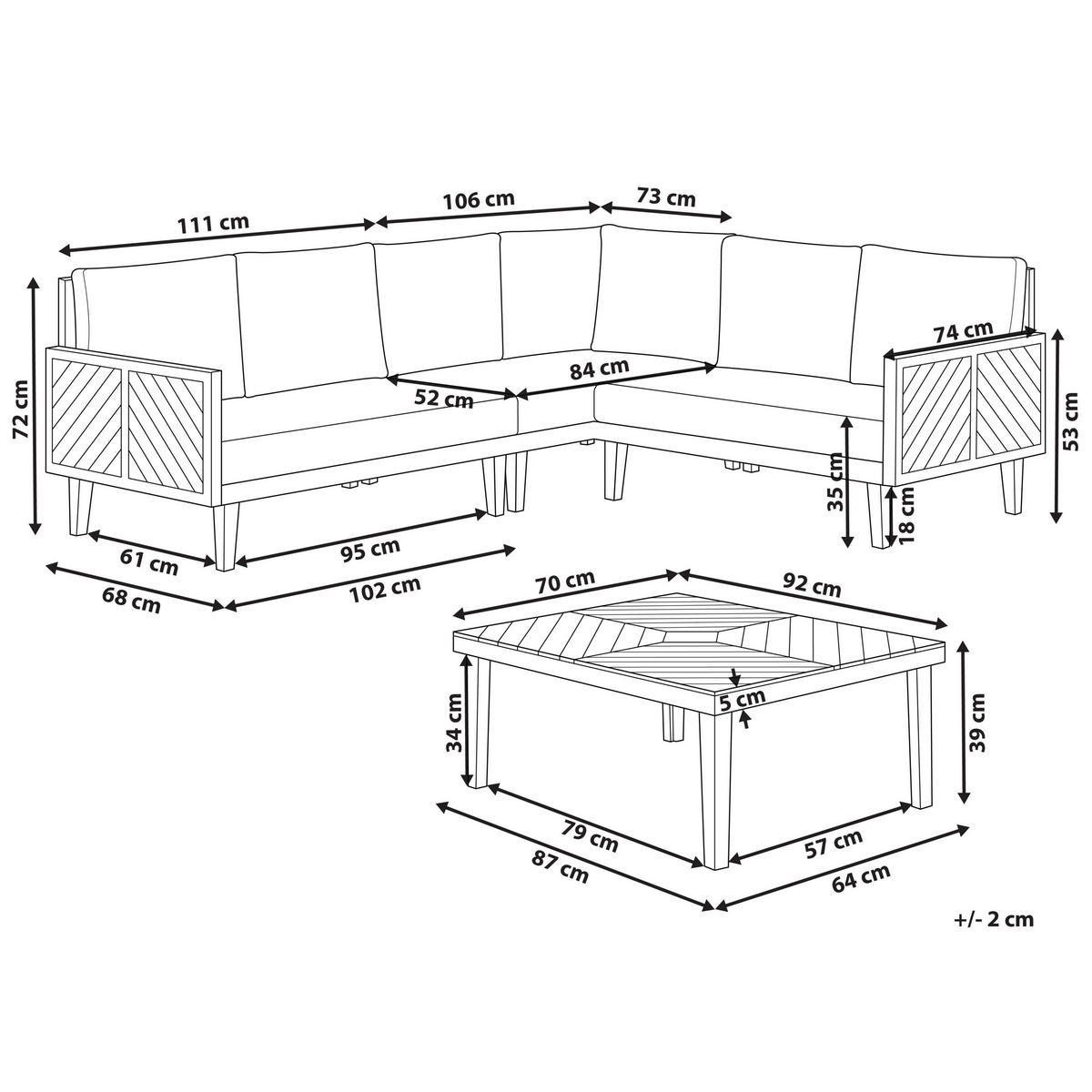 LOUNGE-SET 4-Sitzer Akazienholz Hellbraun Baratti - Hellbraun, Holz - Beliani