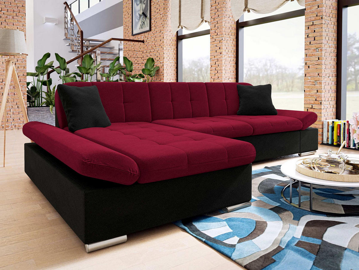 ECKSOFA Malwi, Seite: Links - Rot, Holz/Textil (278/161cm) - MIRJAN24