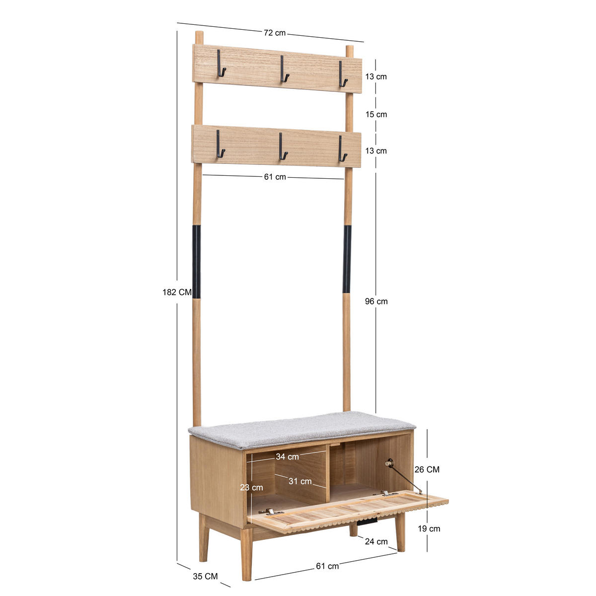 GARDEROBE Metall Grau - Grau, Metall (72/185/35cm) - Nordlys