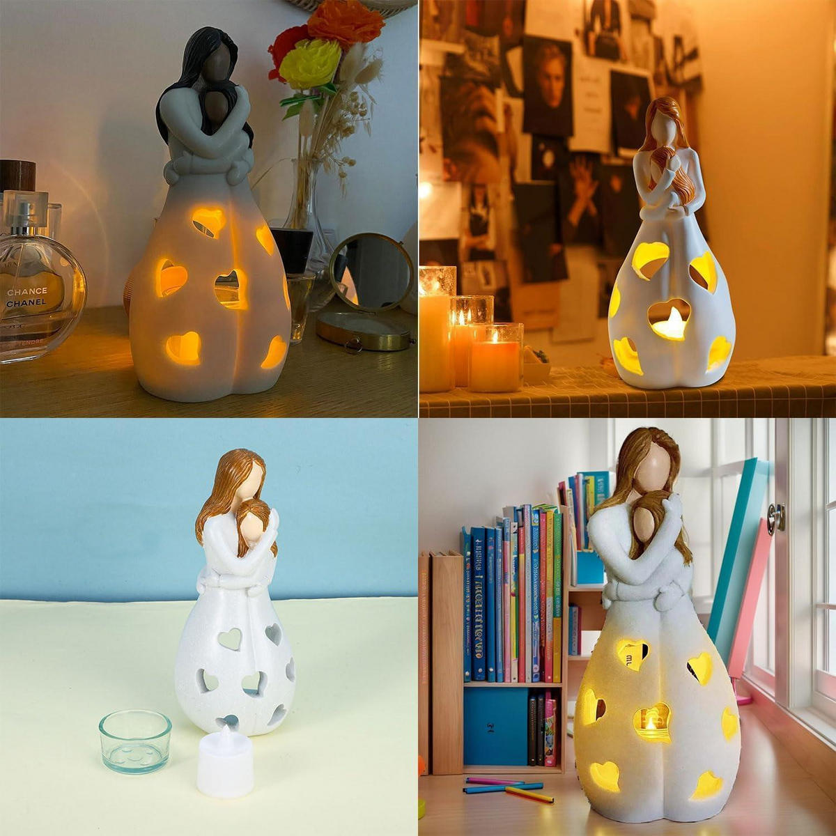 KERZENHALTER Mutter & Tochter mit LED-Kerze und Grußkarte - Weiß, Kunststoff (1/1/1cm)