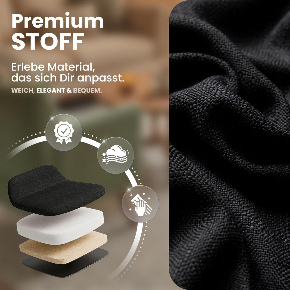 STUHL 2 Stoff Schwarz - Schwarz, Textil/Metall (45/84/55cm) - CLP