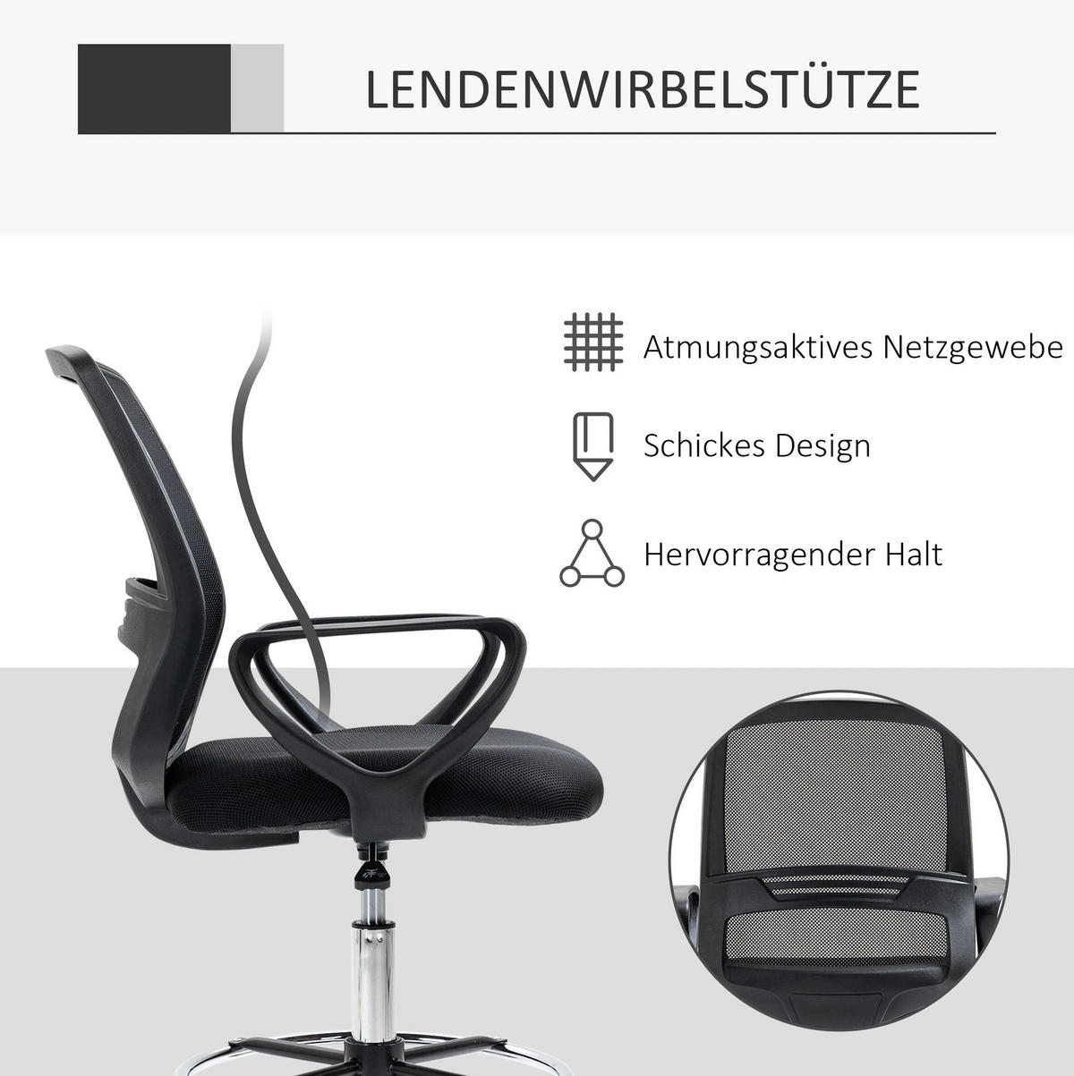 BÜROSTUHL höhenverstellbar mit Fußstütze Schwarz - Schwarz, Kunststoff (60/126/59.5cm) - Meubliv