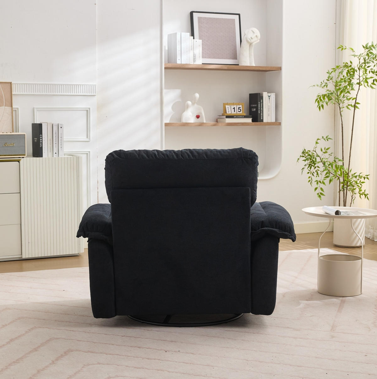 SESSEL in Schwarz mit 360°-Drehfunktion und Chenillebezug,84/116/96 cm - Schwarz, Textil (84/96/116cm) - Flora Grace