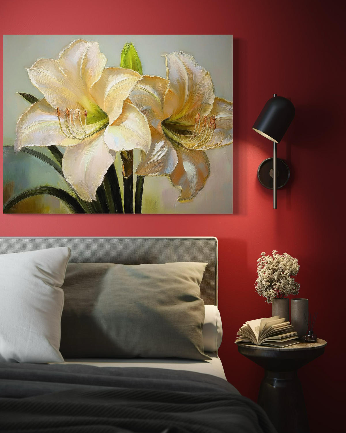 WANDBILD weiß gemalte blume - Weiß, Textil (60/40cm) - Feeby