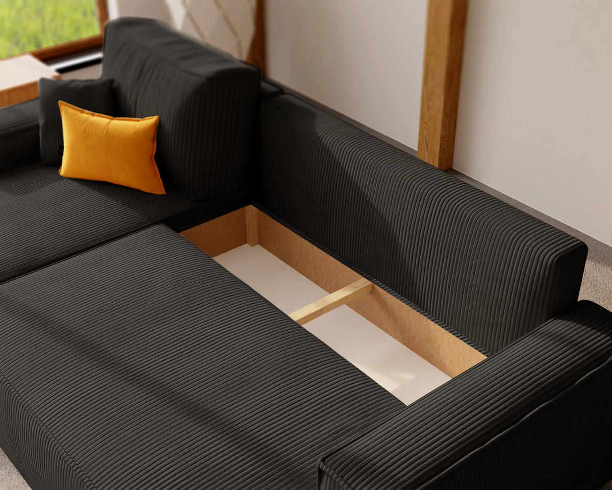 ECKSOFA Paris mit Schlaffunktion Cord - Schwarz, Textil (244/155cm) - Idohome