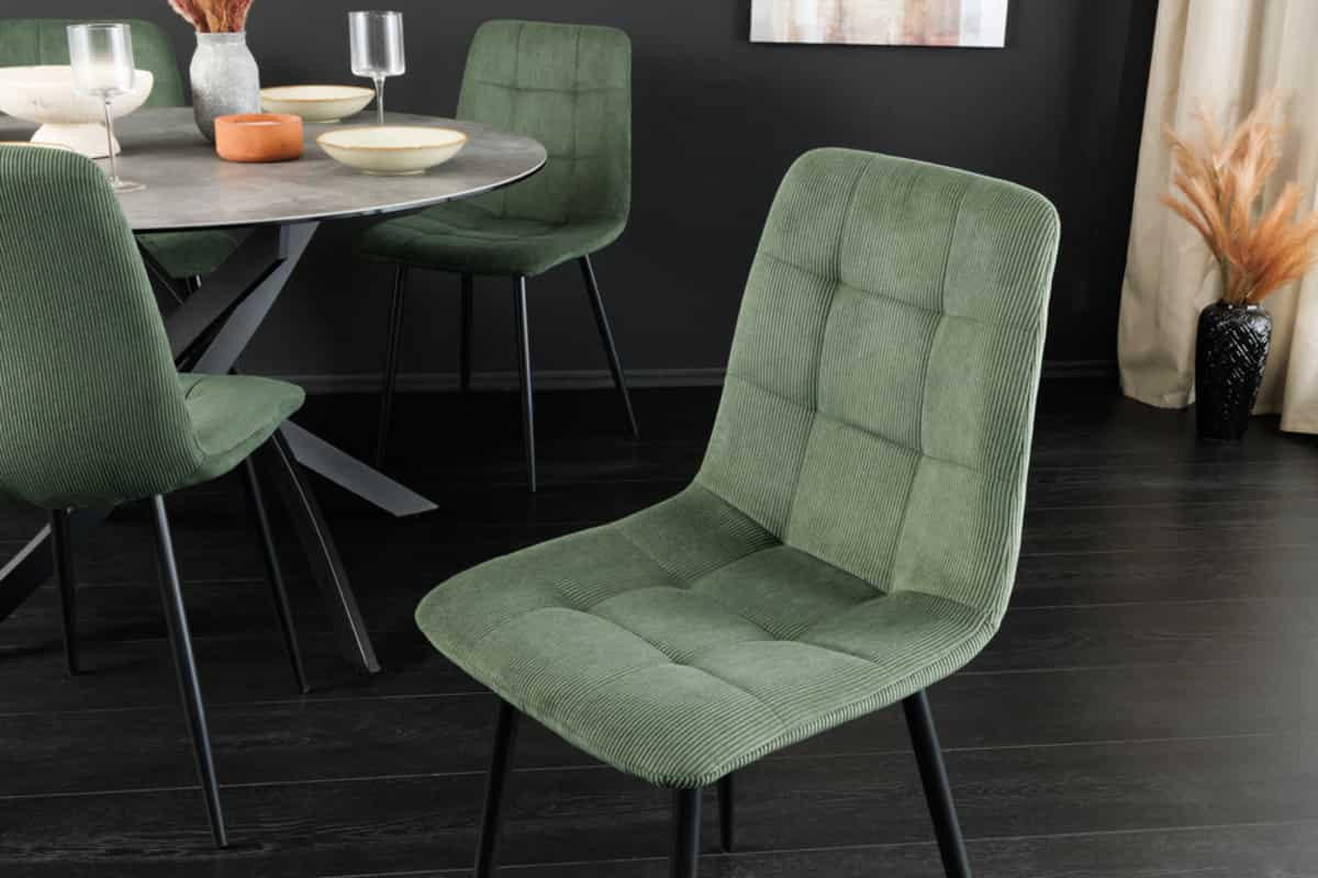 STUHL TRES CHIC Cord Grün 90 cm - Schwarz/Grün, Textil/Metall (54/88/44cm) - riess-ambiente