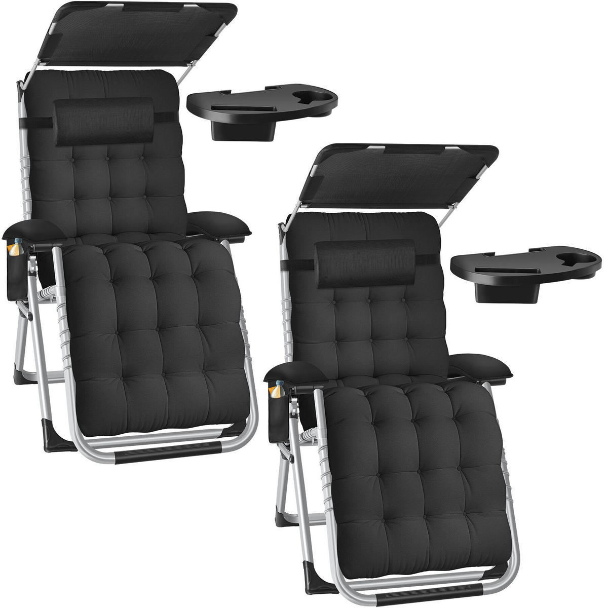 SONNENLIEGE Cloud Ii, mit Ablagetisch und Stautasche, schwarz - Schwarz, Kunststoff (84/103/168cm) - tectake