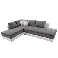 ECKSOFA-DAUERSCHLÄFER Doppelbett Boxspring Federkern Topper, Schwenkteil rechts B306/T223/H95 cm , Kunstleder Weiß+Mikrofaser Hellgrau / 15104 - Chromfarben/Hellgrau, Textil/Metall (306/223cm) - luma-home