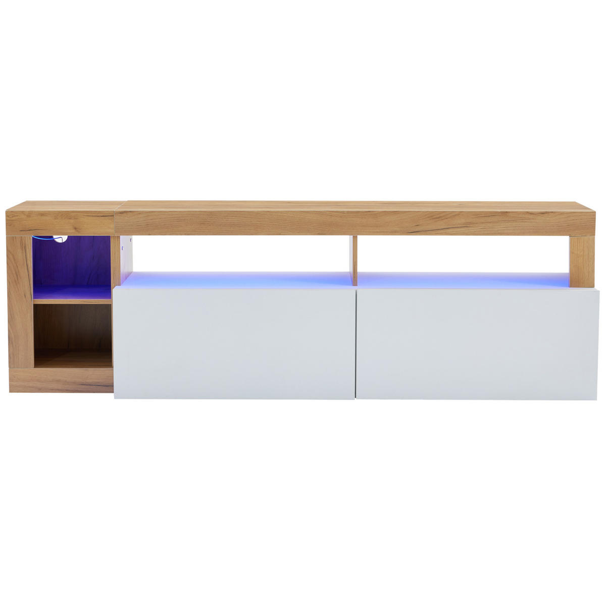 TV stolek 184/42/58 cm bílý z dřevotřísky s LED osvětlením a úložným prostorem - bílá, kompozitní dřevo (184/58/42cm) - OKWISH