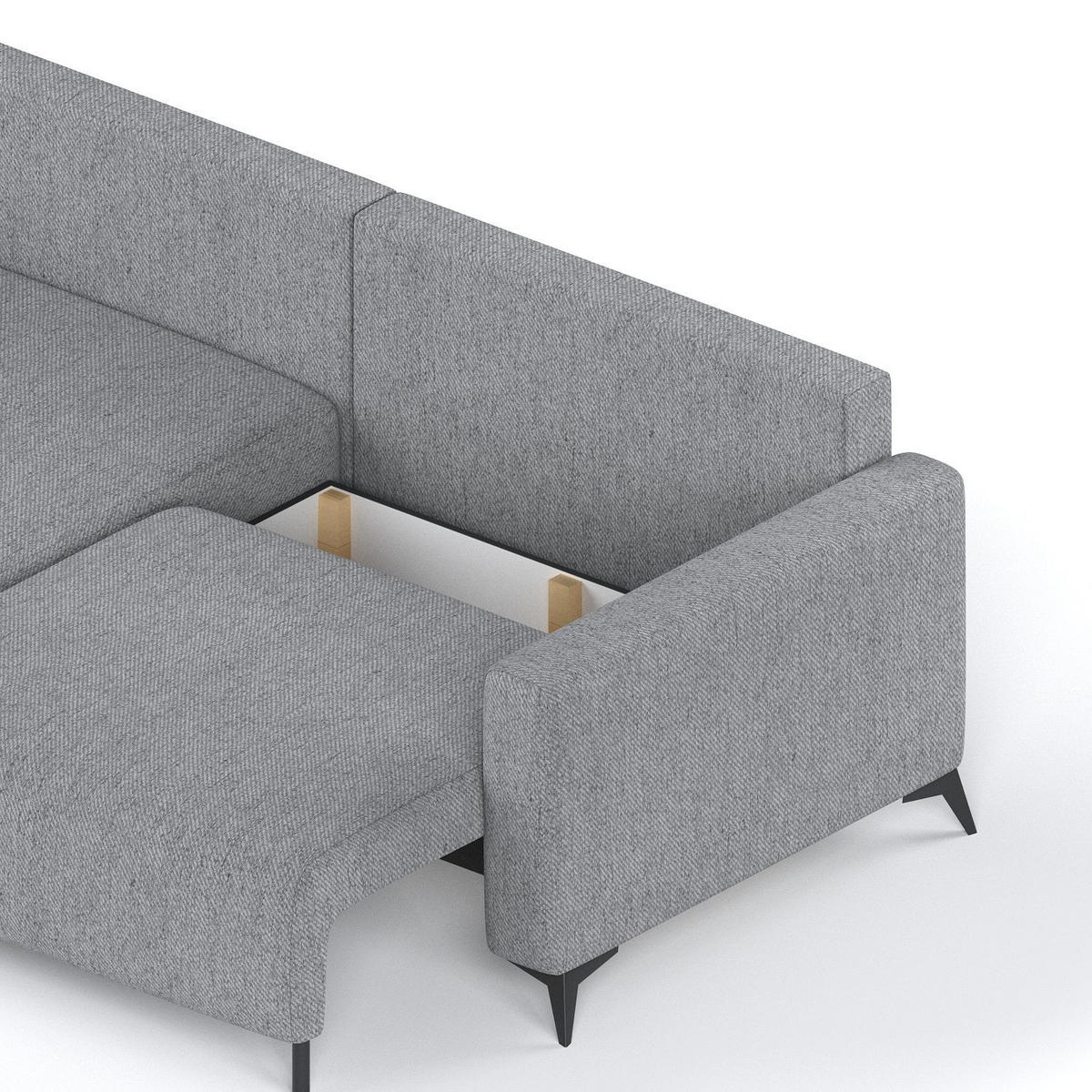 ECKSOFA NUVIO mit Schlaffunktion Grau im Neve Stoff - Schwarz/Grau, Holz/Holzwerkstoff (239/148cm) - AltaBeds