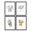 POSTER Set mit 4 Tiger Hypopotamus Elefant und Zebra A4 Rahmenlos - Klar, Papier (29.7/3cm) - Nacnic