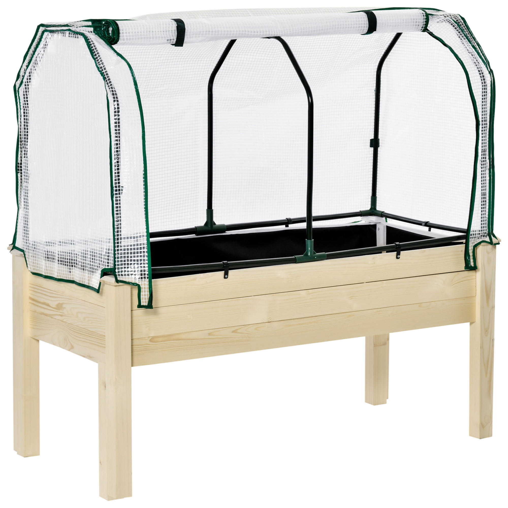 HOCHBEET Frühbeet mit Gewächshaus, Blumenkasten für Garten, Balkon, Tannenholz, Natur - Fichtefarben, Holz/Kunststoff (55/117/121cm) - Outsunny