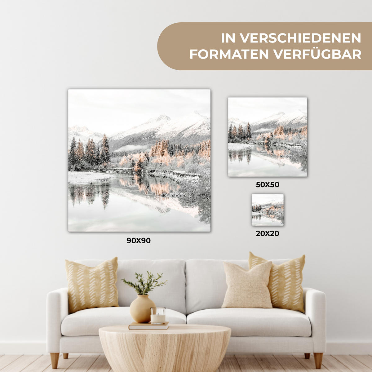 LEINWANDBILD Natur - Winter - Bäume - Berge - Schnee 20x20 cm - Weiß Hochglanz, Textil (20/20cm) - MuchoWow