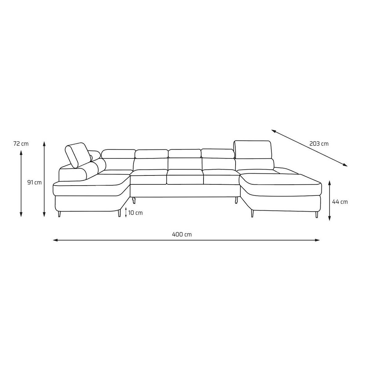 ECKSOFA U-Form PRIAM MAXI U Links mit Schlaffunktion 125x317 Velours Hellgrau - Hellgrau/Schwarz, Holz/Textil (400/91/203cm) - Muffo