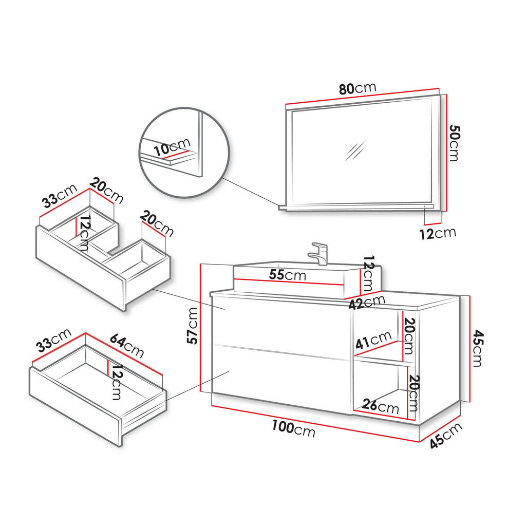 Thumbnail - Mirjan24 Badmöbel-Set, Braun, Holzwerkstoff, 2 Schubladen, Rechteckig, 100x57x45 cm, Badezimmer, Badmöbelsets & Badmöbel...