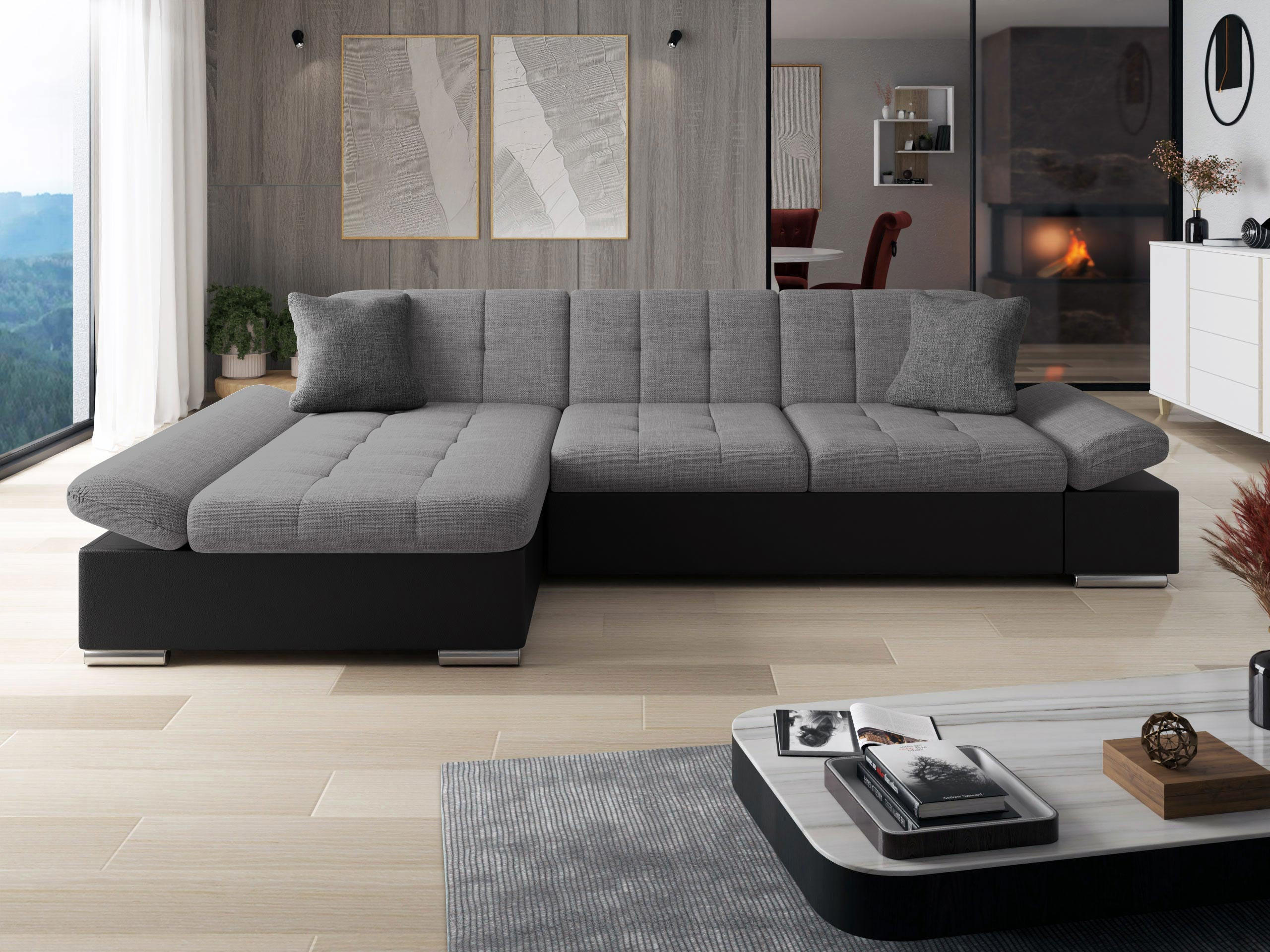 ECKSOFA Malwi, Seite: Links - Schieferfarben, Holz/Textil (278/161cm) - MIRJAN24