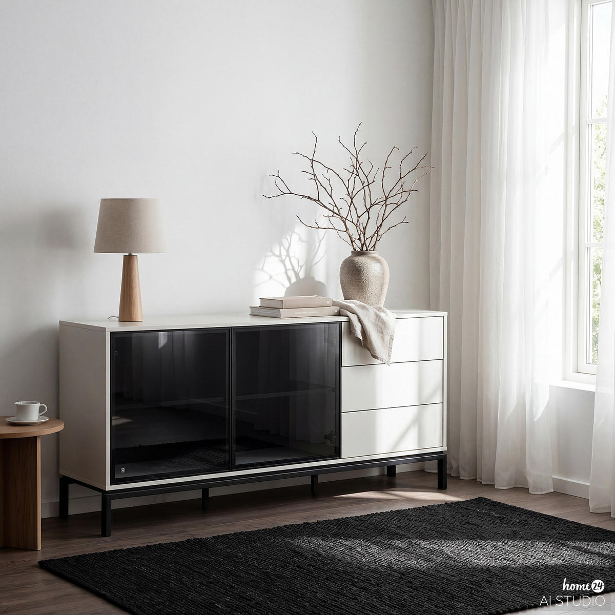 SIDEBOARD - Glas - Schwarz / Kaschmir - Kaschmir/Schwarz, Holzwerkstoff/Metall (160/76/40cm) - home24