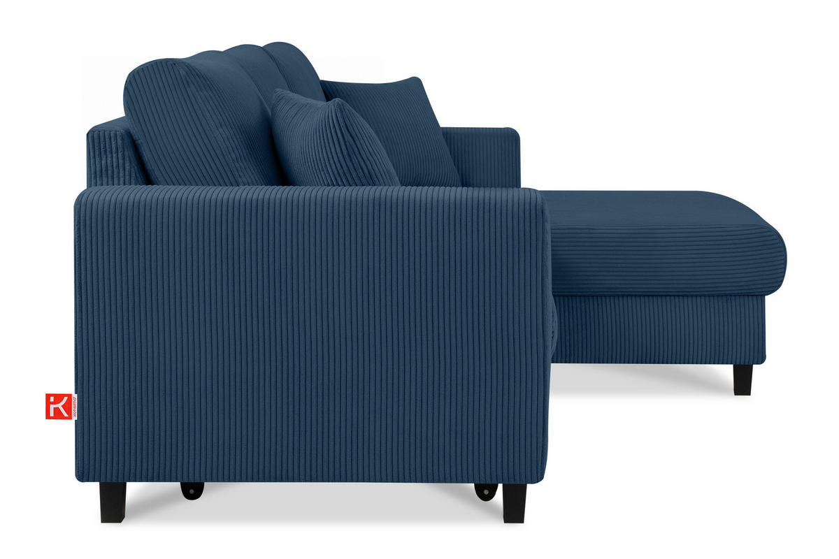 ECKSCHLAFSOFA EGRET Rechts mit Bettkasten, Cord-Stoff, marineblau - Blau/Grün, Textil (234/90cm) - KONSIMO®