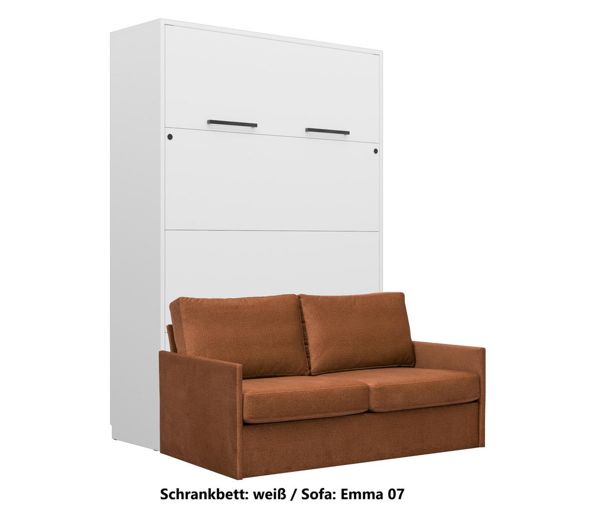 SCHRANKBETT Wandbett GN 140x200 weiß mit LED & Sofa - Nussbraun - Nussbaumfarben/Schwarz, Holz/Holzwerkstoff (140/200cm) - QMM TraumMöbel