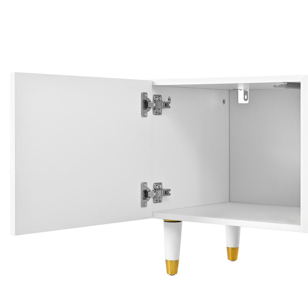 LOWBOARD in Weiß TV-Schrank mit Massivholzbeine, 180 L/ 40 B/ 50H(cm), , für Wohnzimmer - Weiß, Holz/Holzwerkstoff (180/50/40cm) - STILVORA