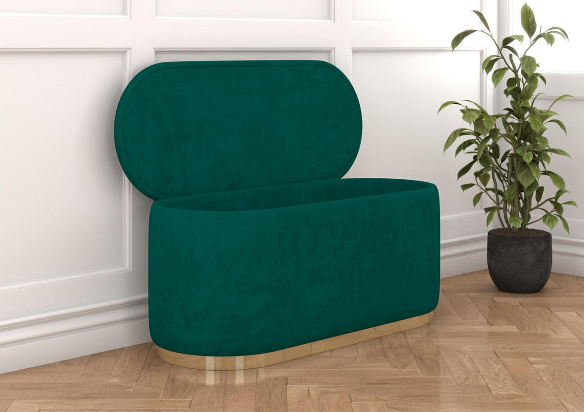 POUF Scarlett mit Stauraum, goldene Basis, 110/47/45 cm, Grün - Goldfarben/Grün, Holzwerkstoff/Textil (110/47/45cm) - Dancan