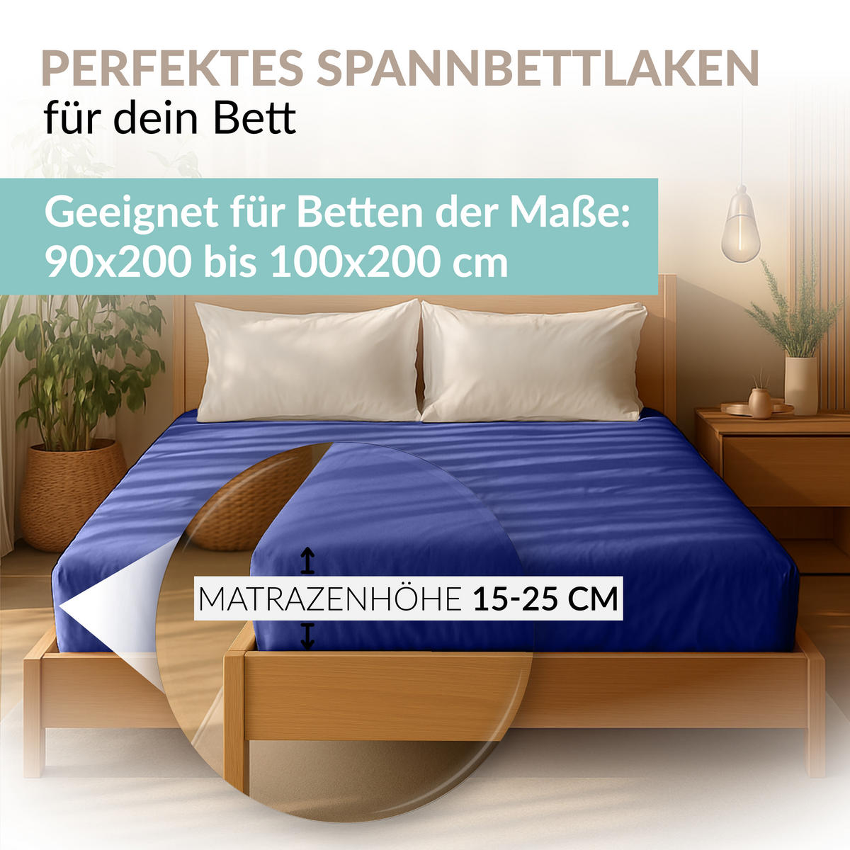 JERSEY-SPANNBETTTUCH 180x200 - 200x200 Große Bettlaken aus 100% Baumwolle, Spannbettlaken Laken Uni Royal-Blau - Blau, Textil (200/200cm) - Carpe Sonno