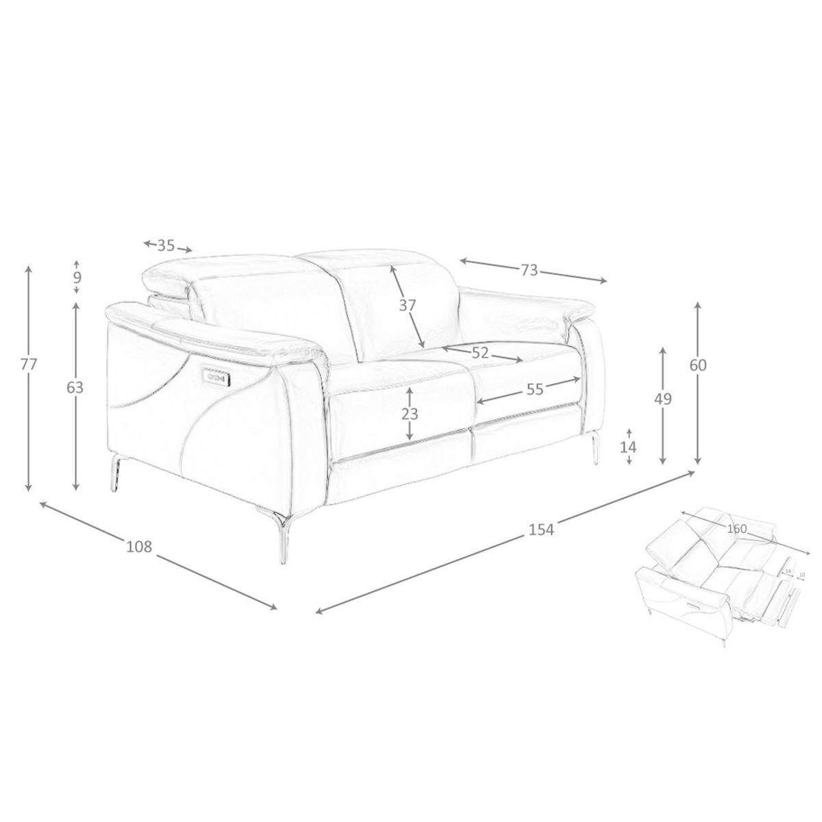 SOFA 2-Sitzer-Relaxsofa aus braunem Leder 154/160/101 cm - Edelstahlfarben/Braun, Leder (154/101/108cm) - ANGEL CERDA