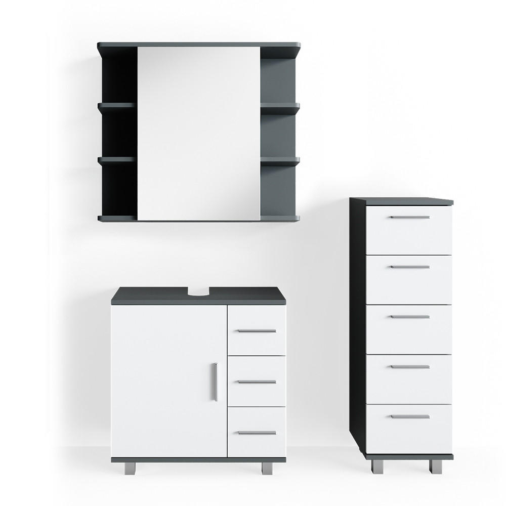 BADMÖBEL-SET Ilias Anthrazit 3 Teile, mit Midischrank - Anthrazit/Weiß, Holzwerkstoff (60/60.8/33cm) - Vicco