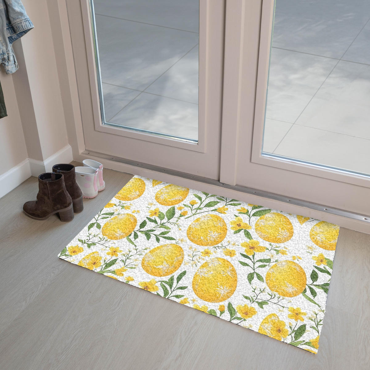 FUSSMATTE Blumen - Ostereier - Gelb 90x60 cm - Gelb, Kunststoff (60/90cm) - MuchoWow