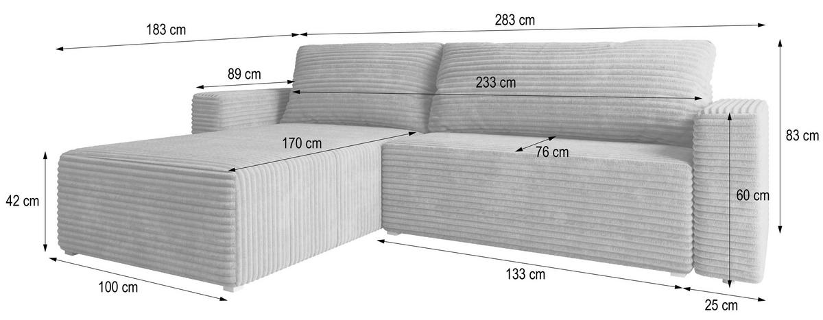 ECKSOFA CALTI T Beige Kordstoff mit Schlaffunktion - Beige, Holzwerkstoff/Textil (283/183cm) - MASSENO