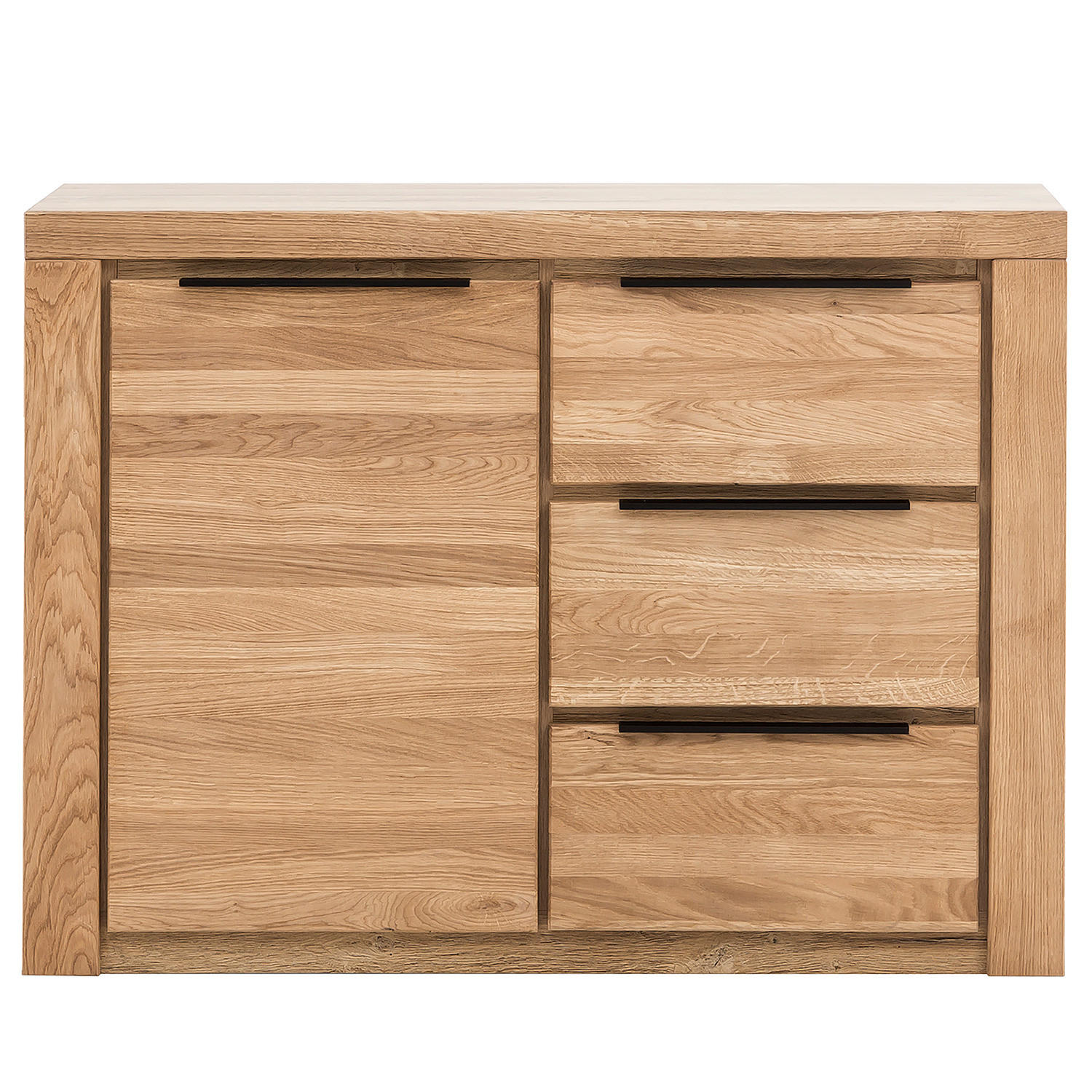 KOMMODE - Eiche teilmassiv - Eiche / Eiche Dekor - Schwarz/Braun, Holz/Holzwerkstoff (108/80/40cm) - home24