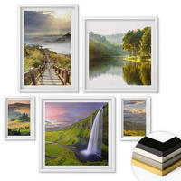 WANDBILDER 5er-Set - 50x50 cm & 20x30 cm & 40x60 cm Weißer Rahmen - Aquarell von grünen tropischen Blättern - Weiß, Kunststoff (40/60cm) - ArtPrintCave