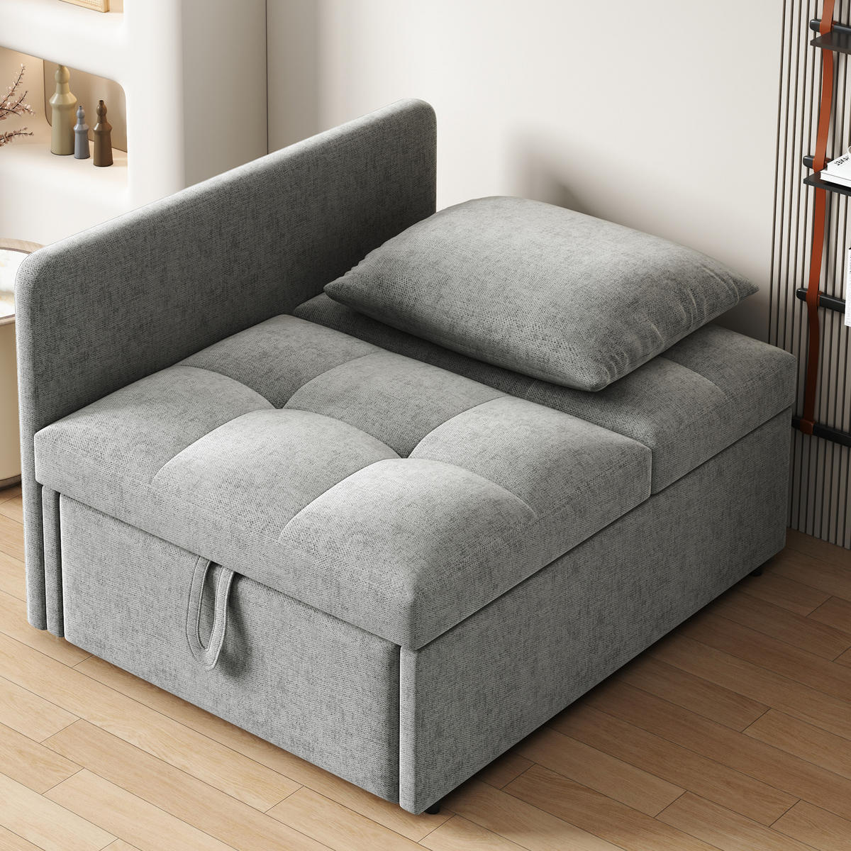 POLSTERBETT 3in1 Leinen Rückenlehne - Grau, Textil (64/177cm) - FLIEKS