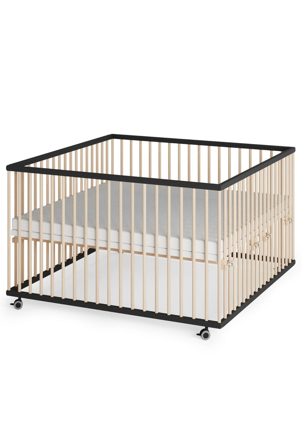LAUFGITTER 120x120 cm mit Matratze - schwarz/natur - Premium Kollektion - Schwarz/Naturfarben, Holz (120/74/120cm) - Sämann – make a difference.