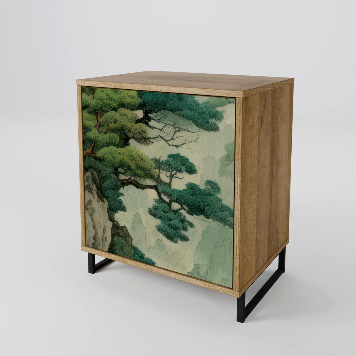 SIDEBOARD VERDURE ABYSS, Eichefarben, 57,5x42x72,5 cm, Schwarze Metallfüße - Eichefarben/Multicolor, Holzwerkstoff/Metall (57.5/72.5/42cm) - SpaceRebels