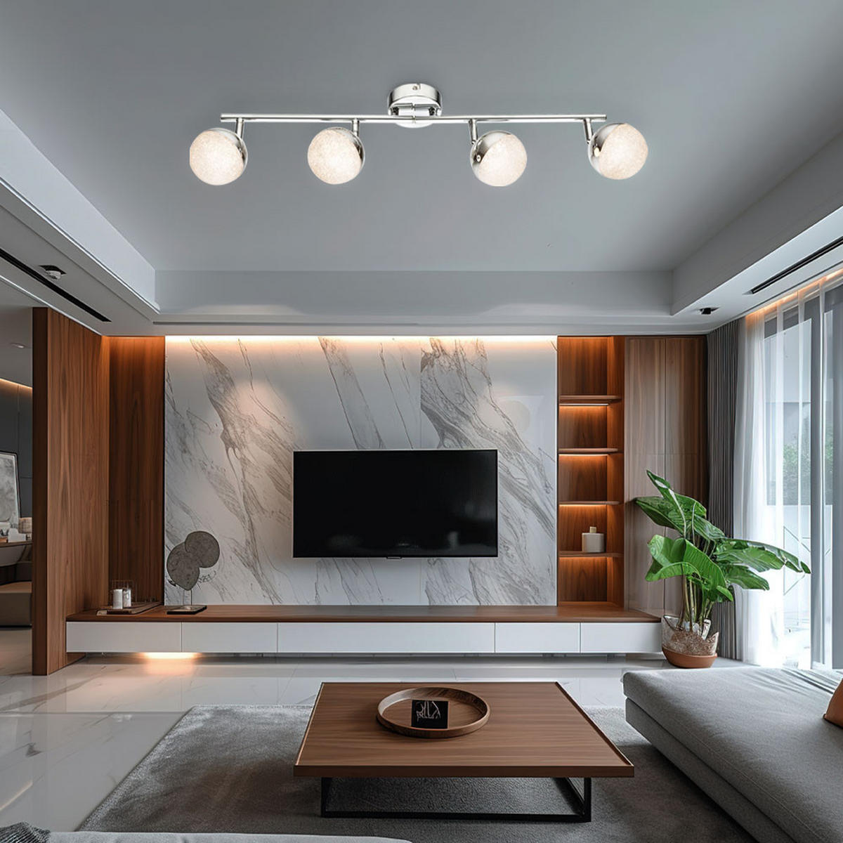 LED DECKENLEUCHTE Chrom Silber Kristalle - Silberfarben, Metall (60/8.5/17.5cm) - Globo Lighting