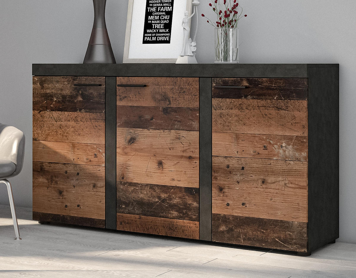 SIDEBOARD Spacoro 3D Matera, Old Style 148,8/82/40,3 cm – Wohnzimmer Kommode Modern - Dunkelgrau/Bronzefarben, Holzwerkstoff/Kunststoff (149/82/40cm) - AX Living