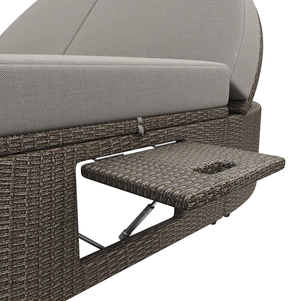 SONNENLIEGE aus Rattan & Eisen 199,9x140,5x41,9cm in Grau mit Rückenlehne - Grau, Metall (140.5/41.9/199.9cm) - Modfu
